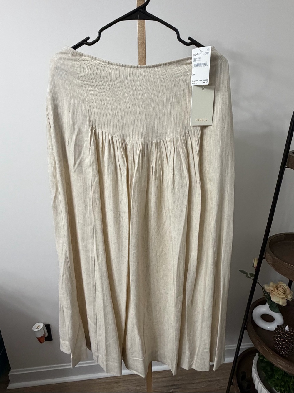 Parker Natural Cream Gathered Midi Skirt